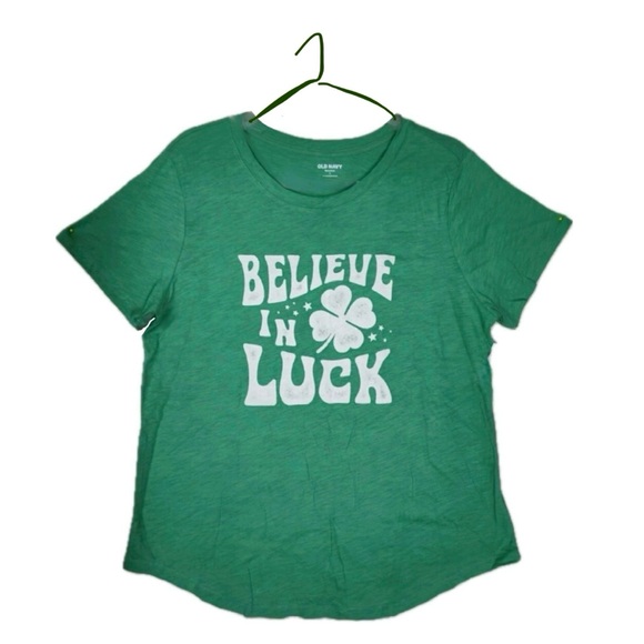 Old Navy "Believe in Luck" Shamrock Graphic Tee 💯 Cotton - Picture 5 of 5